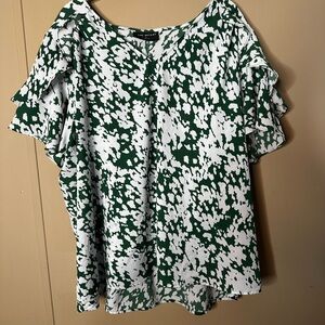 Lane Bryant Green and White Abstract Blouse